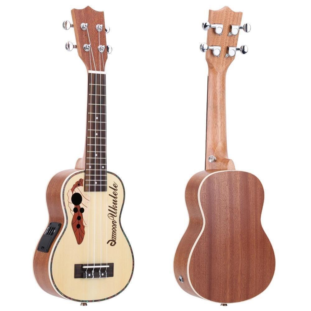 Acoustic Ukulele Spruce 21" Ukulele15 Fret 4 Strings Guitar Mini with Built-in EQ Pickup Stringed Musical Instrument - AKLOT