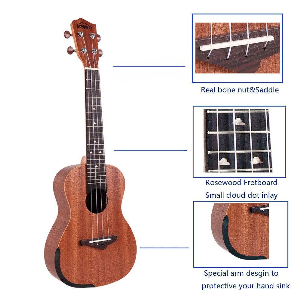 Acouway Ukulele Concert Soprano Tenor Ukulele 21" 24" 26" Sapele Ukulele Ukelele Aquila String Optinal Ukulele Bag Tuner Strap - AKLOT