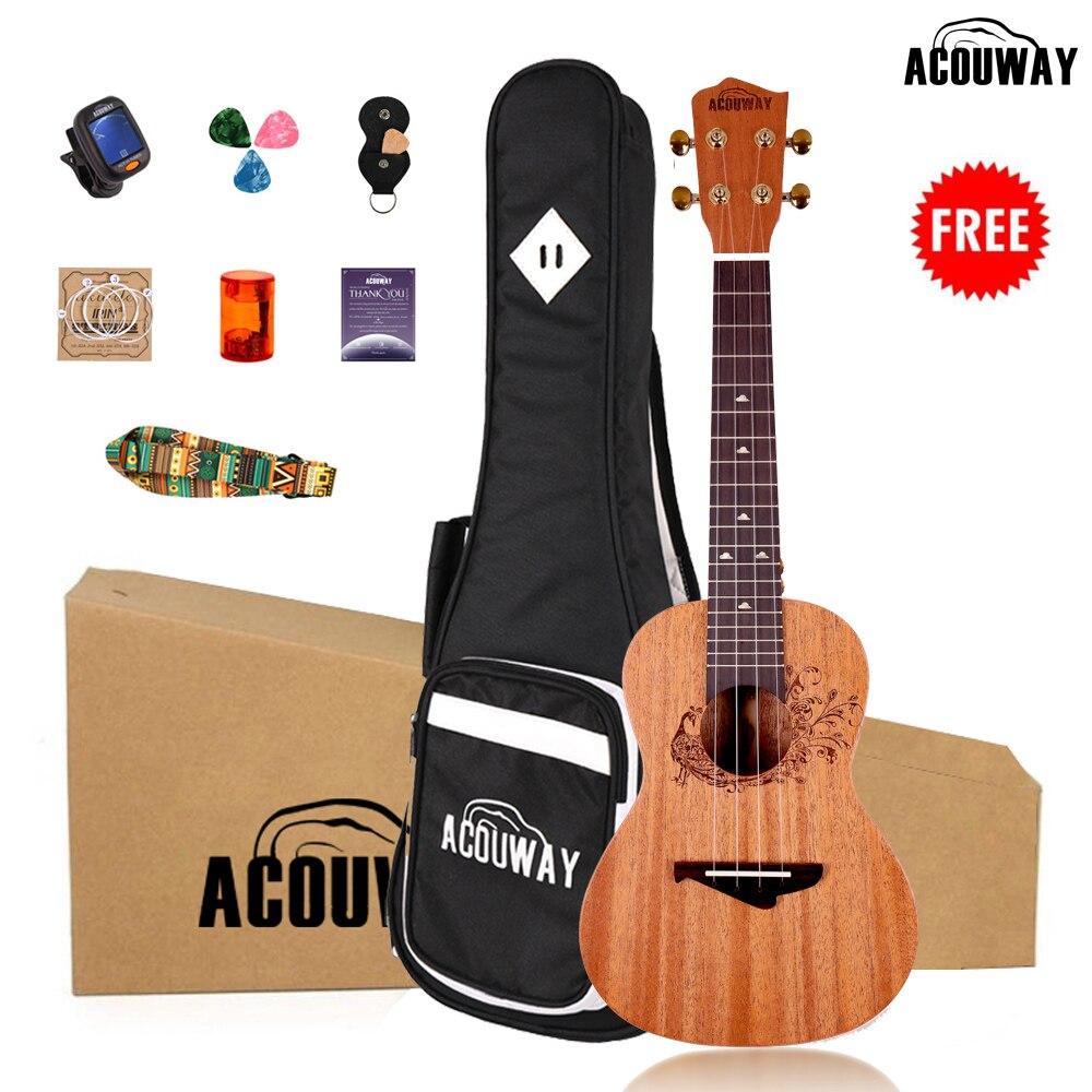 Acouway Ukulele Concert Soprano Tenor Ukulele 21" 24" 26" Sapele Ukulele Ukelele Aquila String Optinal Ukulele Bag Tuner Strap - AKLOT