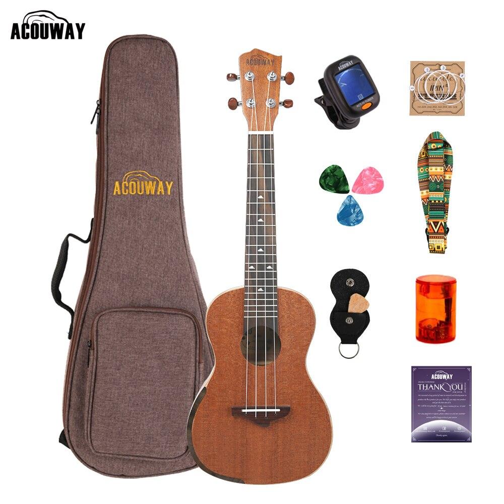 Acouway Ukulele Concert Soprano Tenor Ukulele 21" 24" 26" Sapele Ukulele Ukelele Aquila String Optinal Ukulele Bag Tuner Strap - AKLOT