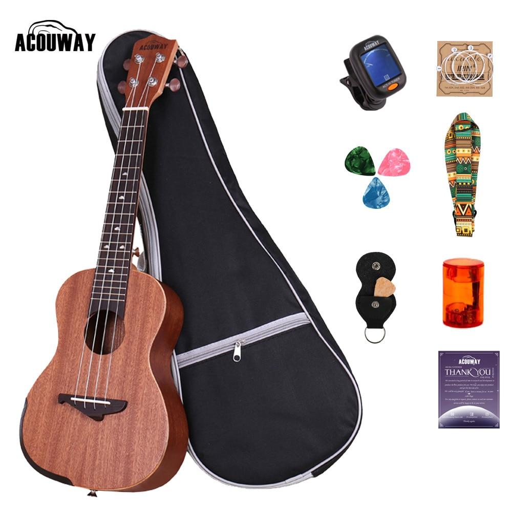 Acouway Ukulele Concert Soprano Tenor Ukulele 21" 24" 26" Sapele Ukulele Ukelele Aquila String Optinal Ukulele Bag Tuner Strap - AKLOT