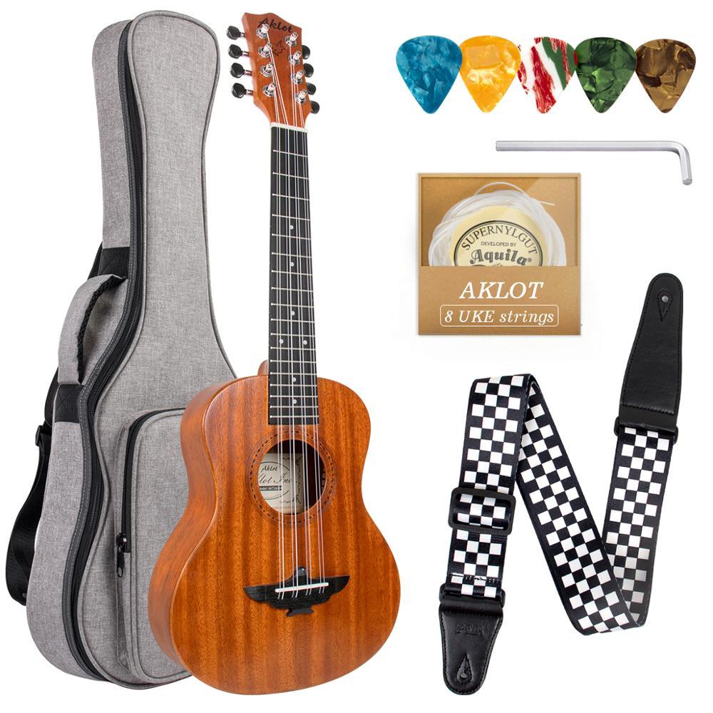 Aklot 8 String Ukulele Tenor Mahogany 26 Inch 18 Frets Hawaiian Guitar w/ Bag Strap Strings Picks for Gifts Music Lover - AKLOT