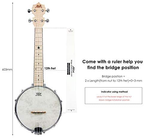 AKLOT Banjo Ukulele Concert 23 inch Remo Drumhead Open Back Maple Body 15:1 Advanced Tuner with Two Way Truss Rod Gig Bag Tuner String Strap Picks - AKLOT