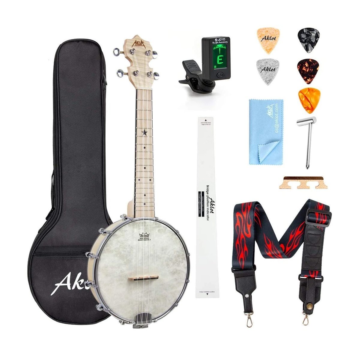 AKLOT Banjo Ukulele Concert 23 inch Remo Drumhead Open Back Maple Body 15:1 Advanced Tuner with Two Way Truss Rod Gig Bag Tuner String Strap Picks - AKLOT