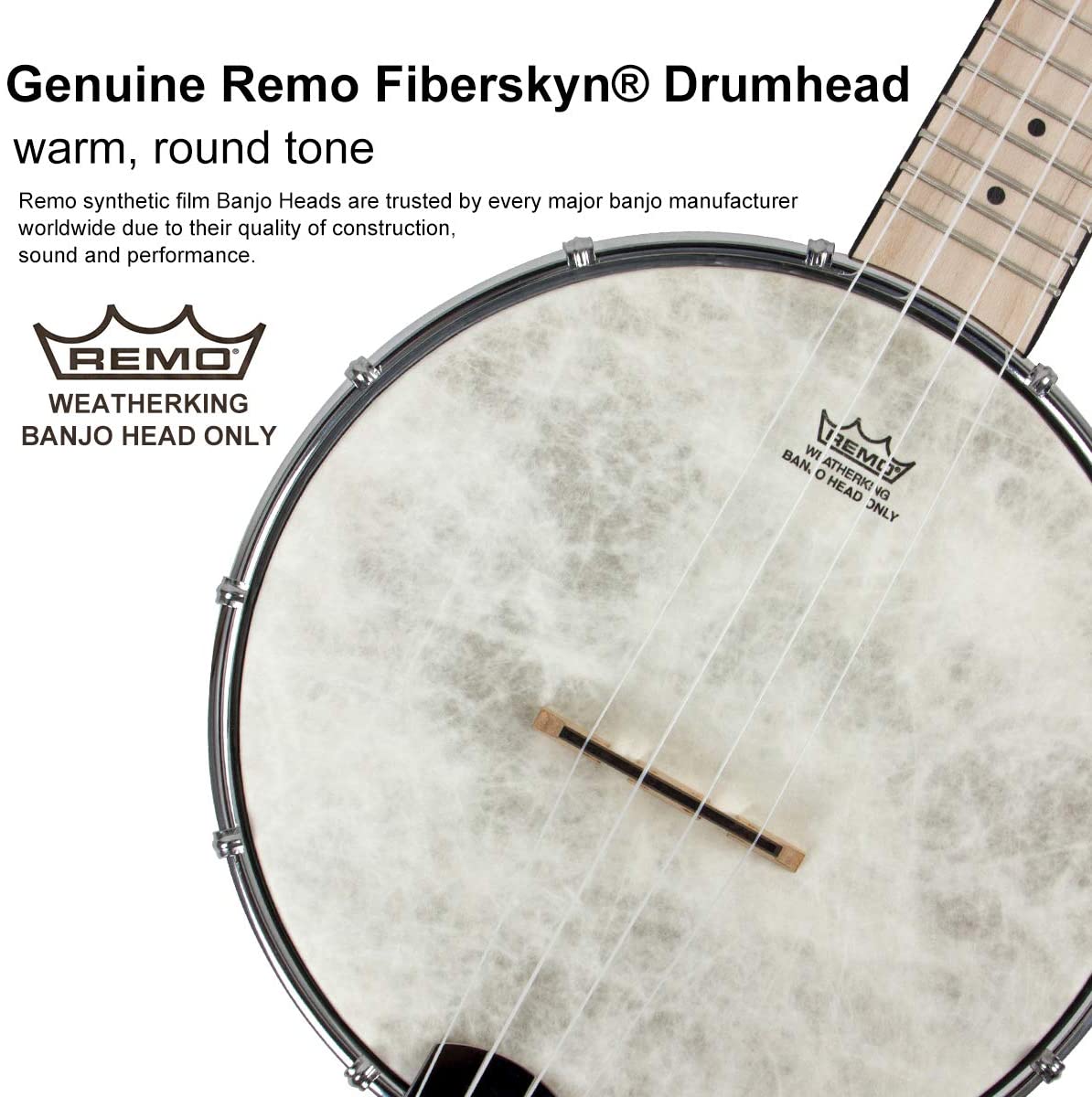 AKLOT Banjo Ukulele Concert 23 inch Remo Drumhead Open Back Maple Body 15:1 Advanced Tuner with Two Way Truss Rod Gig Bag Tuner String Strap Picks - AKLOT