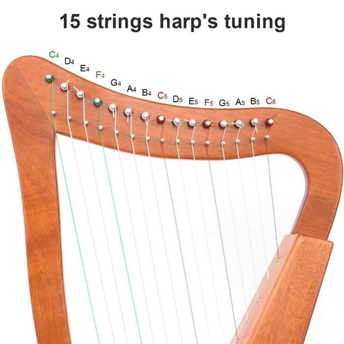 Aklot Lyre Harp Mahogany 15 String Nylon with Carry Bag Tuning Wrench String Strap - AKLOT