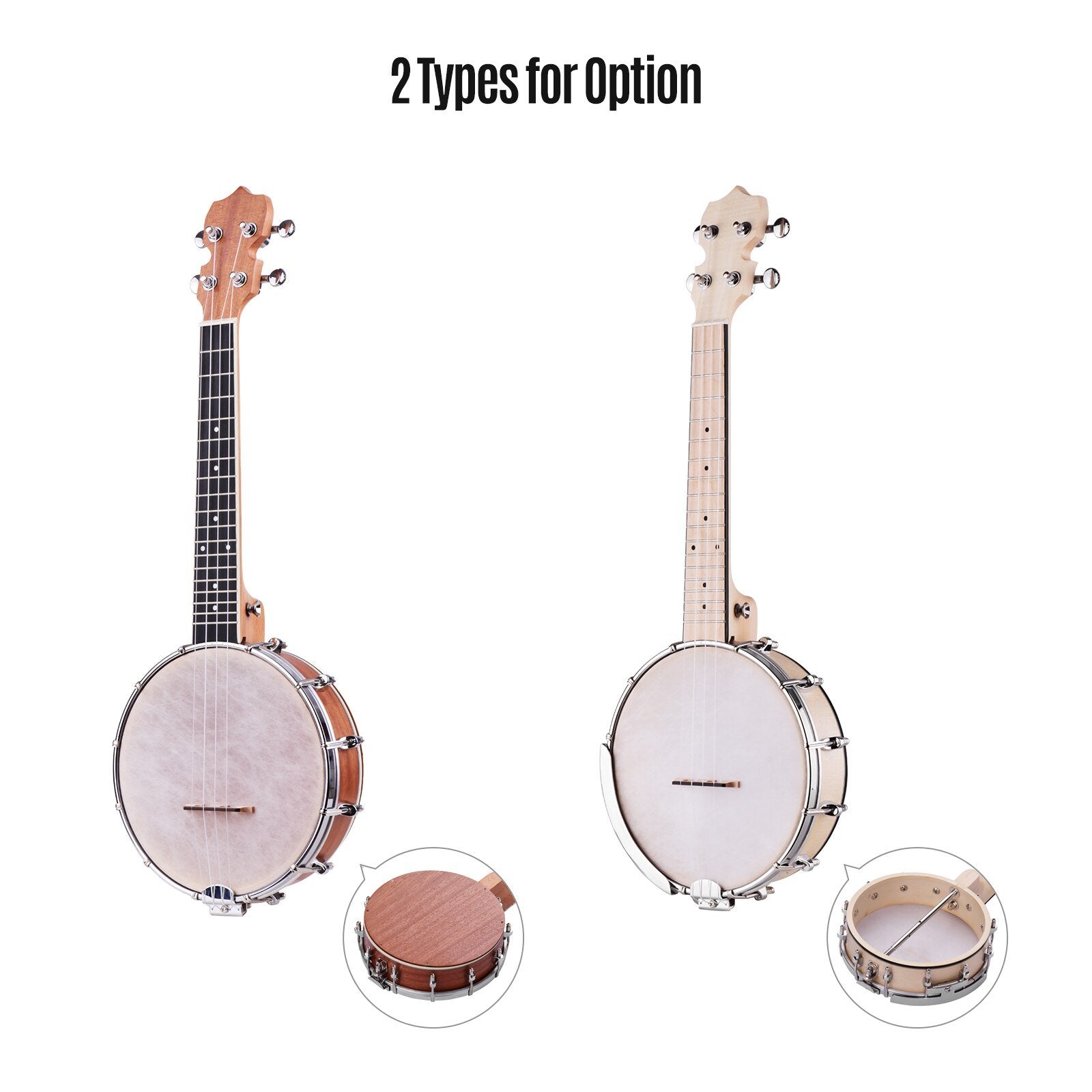 ammoon Concert 23 Inch Open-back Banjo Uke 4 String Banjolele Maple Body Okoume Neck with Tuning Wrench Bridge Positioning Ruler - AKLOT