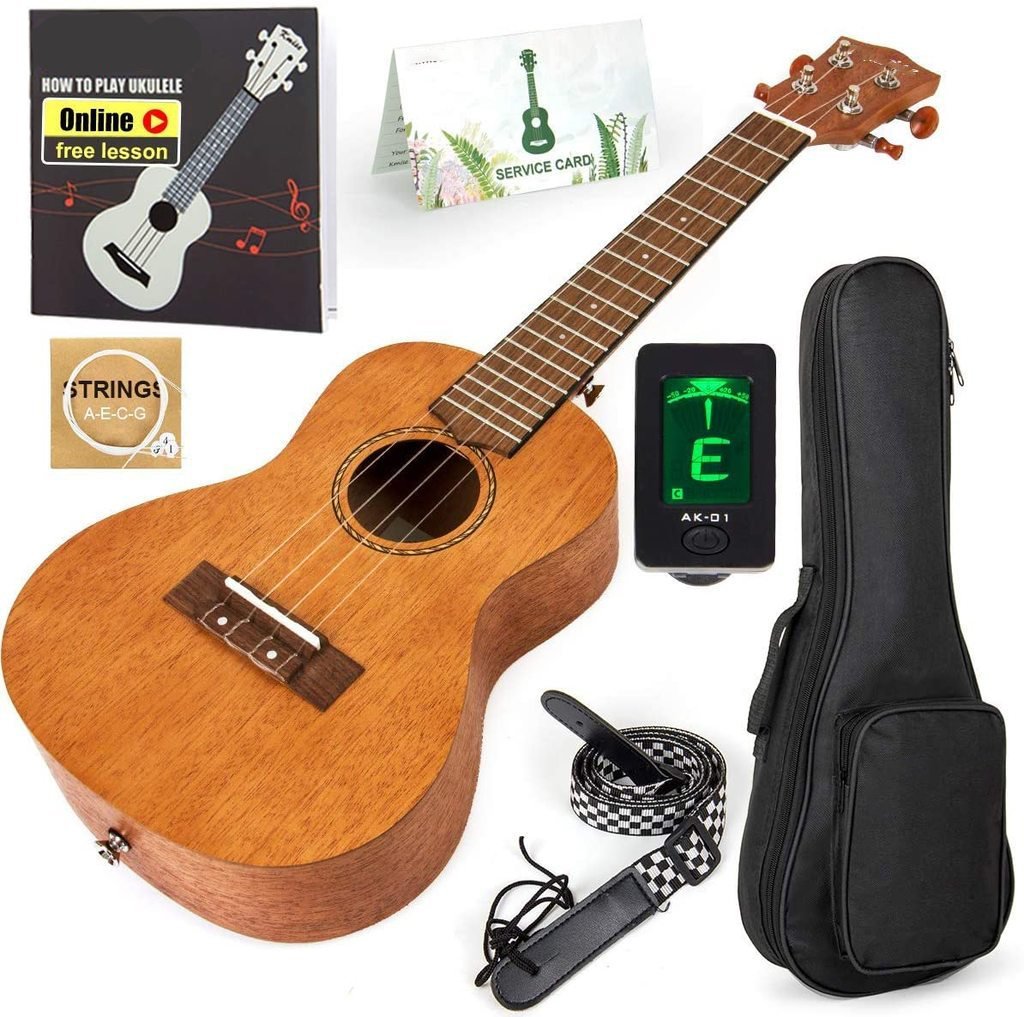 Classical Ukulele Kit Tiger Flame Okoume Wood for Beginner and Professional Player By Kmise - AKLOT