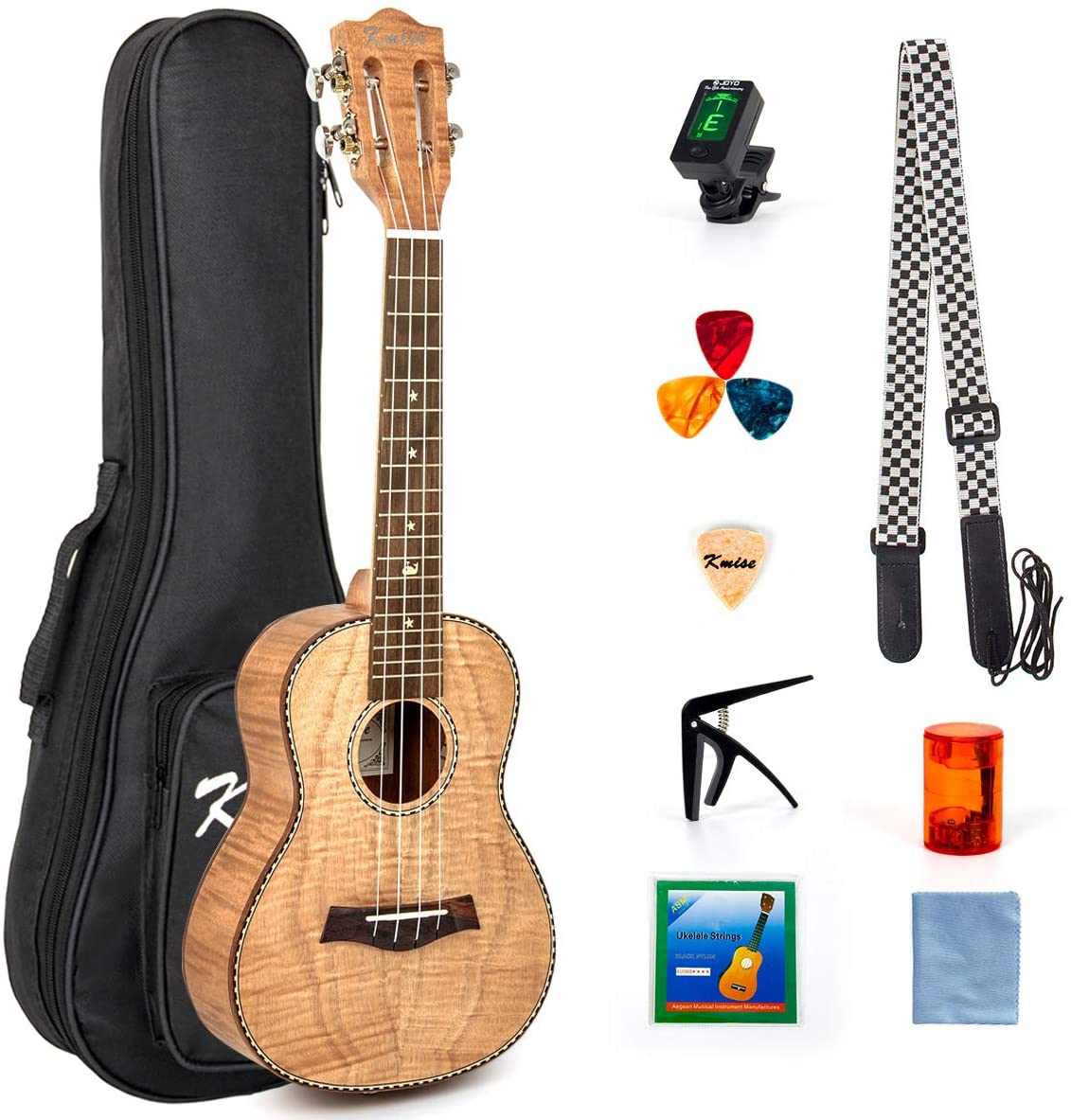 Classical Ukulele Kit Tiger Flame Okoume Wood for Beginner and Professional Player By Kmise - AKLOT