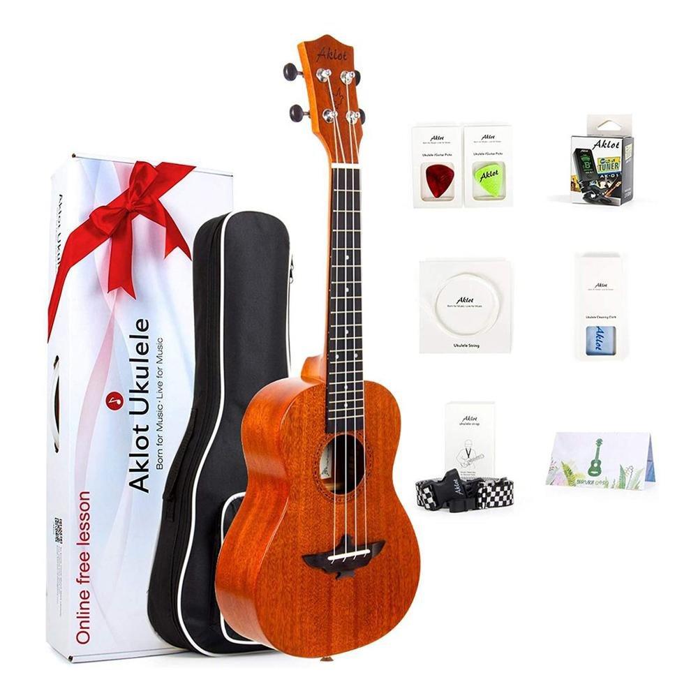 Concert Ukulele 23 Inch Solid Mahogany Uke For Professional Player With Ukelele Beginner Kit ( Gig Bag, Picks, Tuner, Strap, String, Cleaning Cloth, Starter Manual ) - AKLOT