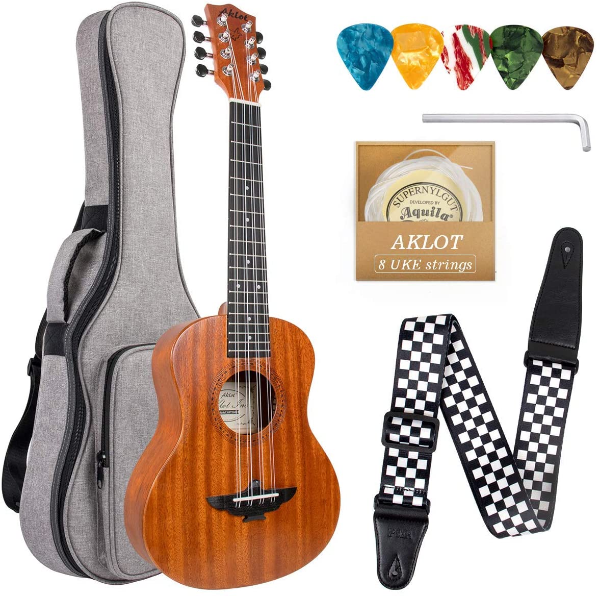 Concert Ukulele 23 Inch Solid Mahogany Uke For Professional Player With Ukelele Beginner Kit ( Gig Bag, Picks, Tuner, Strap, String, Cleaning Cloth, Starter Manual ) - AKLOT