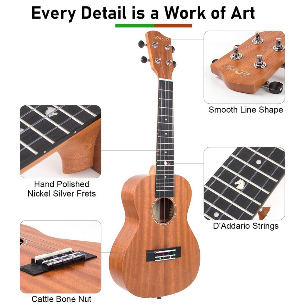 Concert Ukulele Tenor Mahogany 23/26 Inch Ukelele Starter Kit w/ Bag Strap String Capo Picks for Christmas Gifts - AKLOT