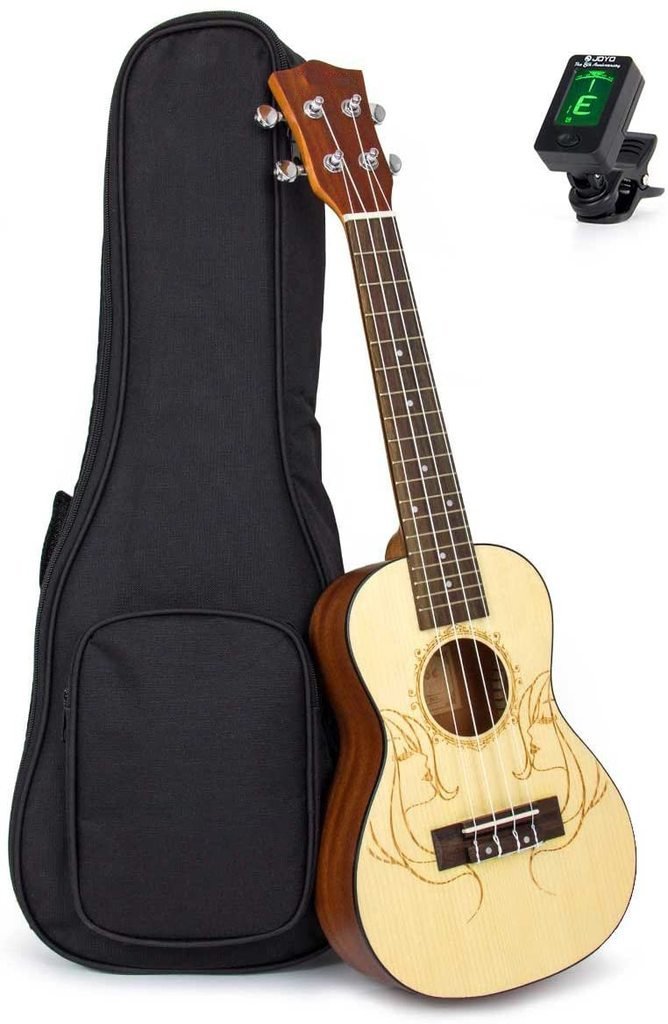 Concert Ukulele Uke Acoustic Hawaiian Guitar 23 Inch 18 Frets Mahagany with Ukelele Bag and Tuner - AKLOT