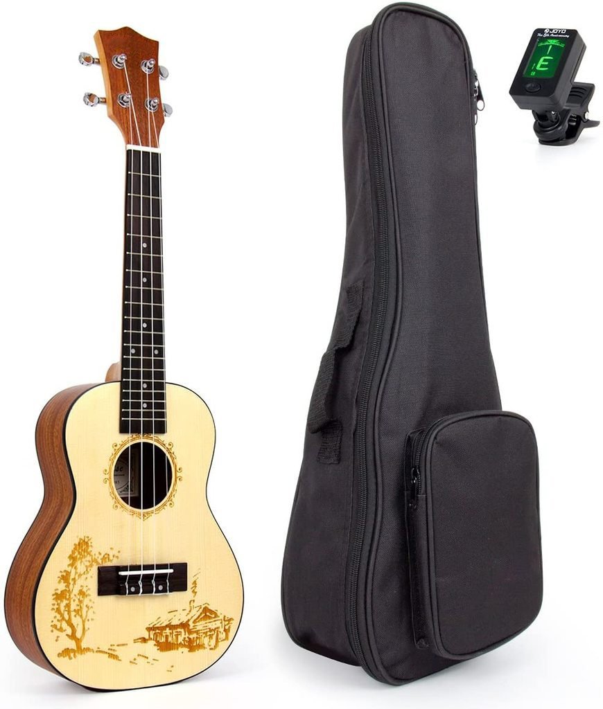 Concert Ukulele Uke Acoustic Hawaiian Guitar 23 Inch 18 Frets Mahagany with Ukelele Bag and Tuner - AKLOT