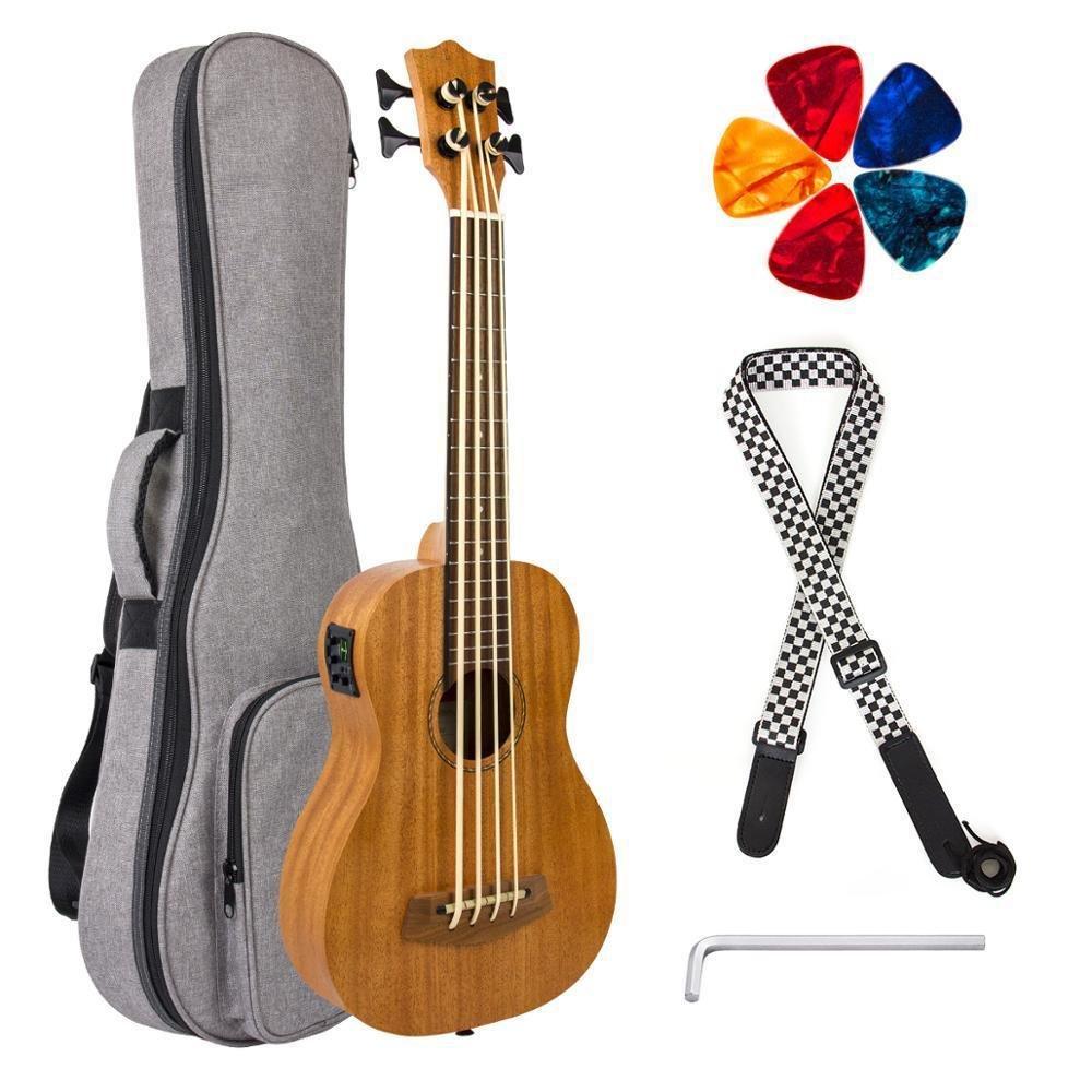 Electric Ukulele Bass Ubass Baritone 30 Inch Baritono with Gig Bag Strap Picks Regulating Stem - AKLOT