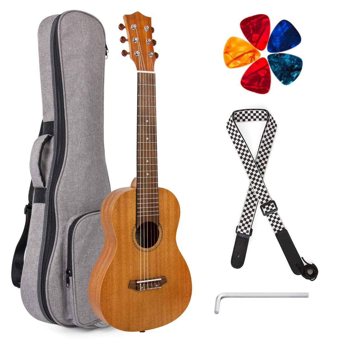 Guitalele 6 Strings Mini Travel Guitar Ukulele 31 inch Mahogany 20 Frets with Gig Bag Picks Strap - AKLOT