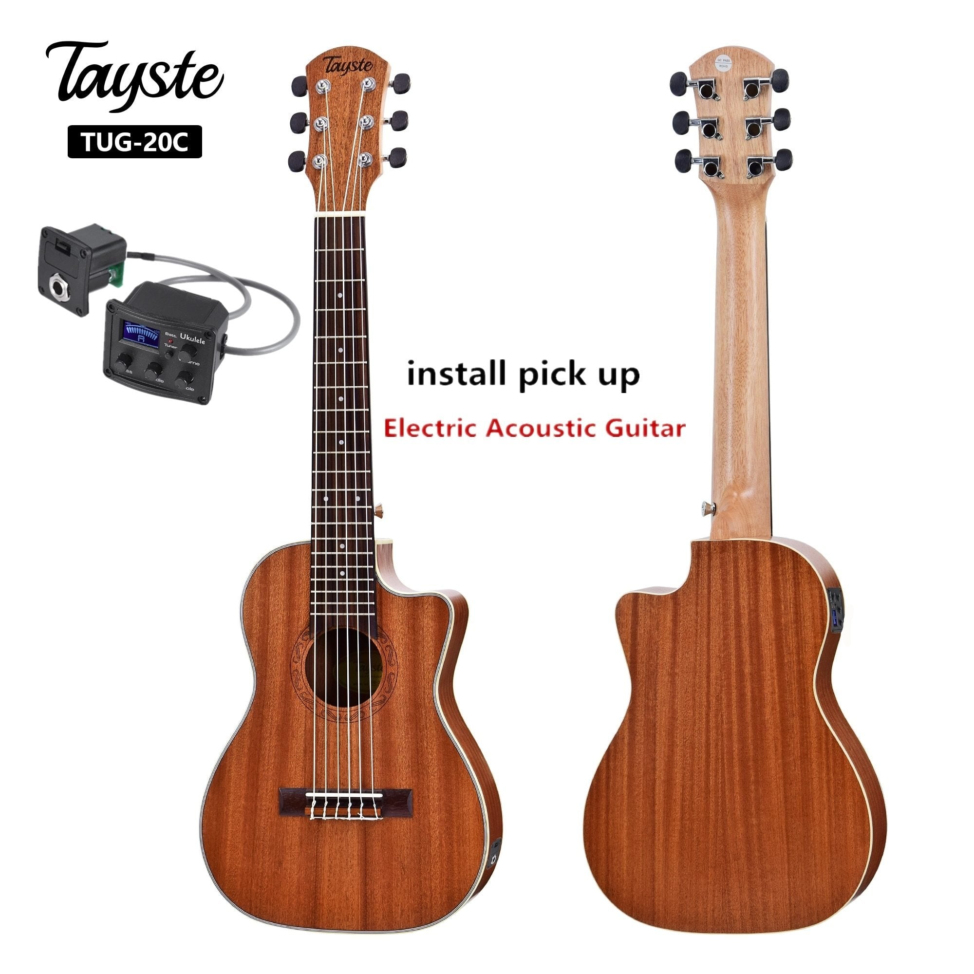 Guitalele Guilele 30 Inches Cutaway Sapele Mini Electric Guitarlele Baritone Acoustic Guitars 6 Strings Ukulele Travel Guitar - AKLOT