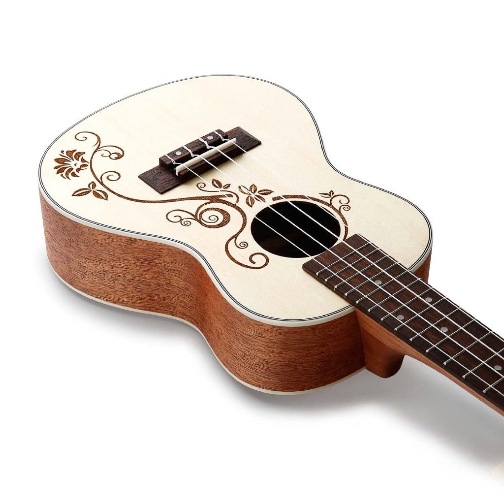 Hricane Concert 23inch Flower Spruce Top Sapele Ukulele Professional Ukulele Starter Guitar Hawaiian Guitar with Gig Bag - AKLOT