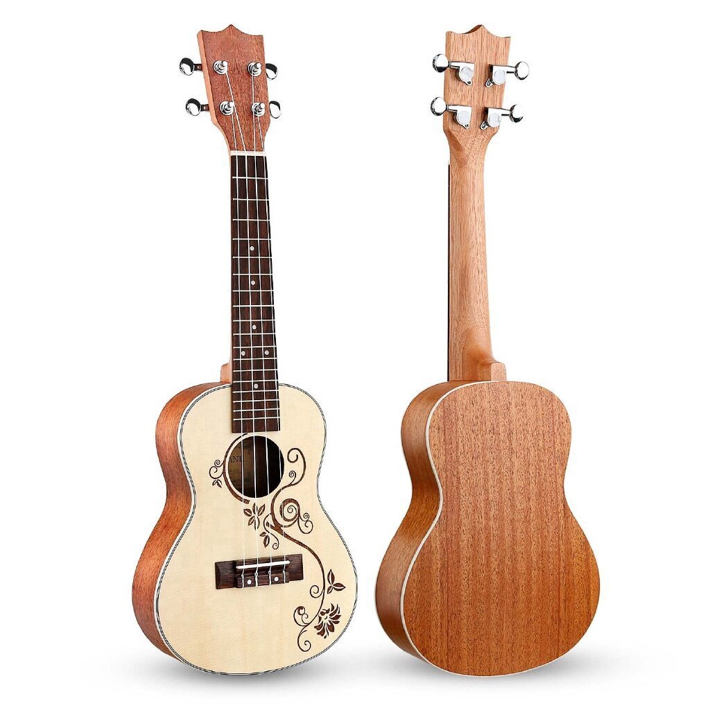 Hricane Concert 23inch Flower Spruce Top Sapele Ukulele Professional Ukulele Starter Guitar Hawaiian Guitar with Gig Bag - AKLOT