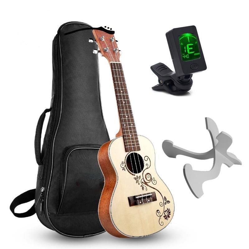 Hricane Concert 23inch Flower Spruce Top Sapele Ukulele Professional Ukulele Starter Guitar Hawaiian Guitar with Gig Bag - AKLOT