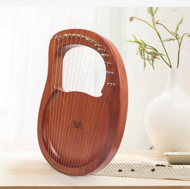 Lyre Harp, AKLOT 16 Metal Strings Mahogany Lye Harp with Tuning Wrench and Black Gig Bag - AKLOT