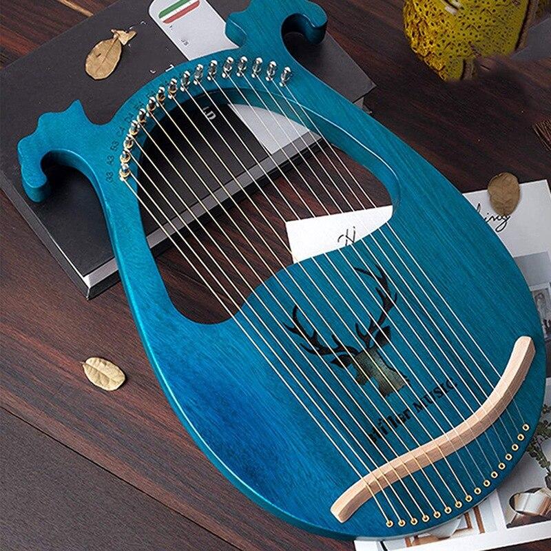 Lyre Harp,16 Metal Strings Wooden Harp Solid Wood Mahogany Lyre Harp with Tuning Wrench for Music Lovers Beginners,Etc - AKLOT