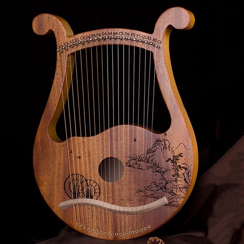 Lyre Harp,19 String Mahogany Lyre Harp,19 String Lyre Unique Patterns Carved Symbols,for Music Lovers Beginners,Etc - AKLOT