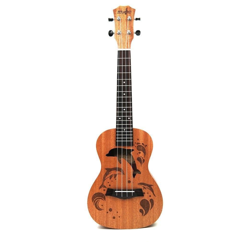 Professional Dolphin Pattern Soprano Ukulele Uke Hawaii Guitar Sapele 4 Strings Wood Ukulele Musical Instruments For Beginner - AKLOT