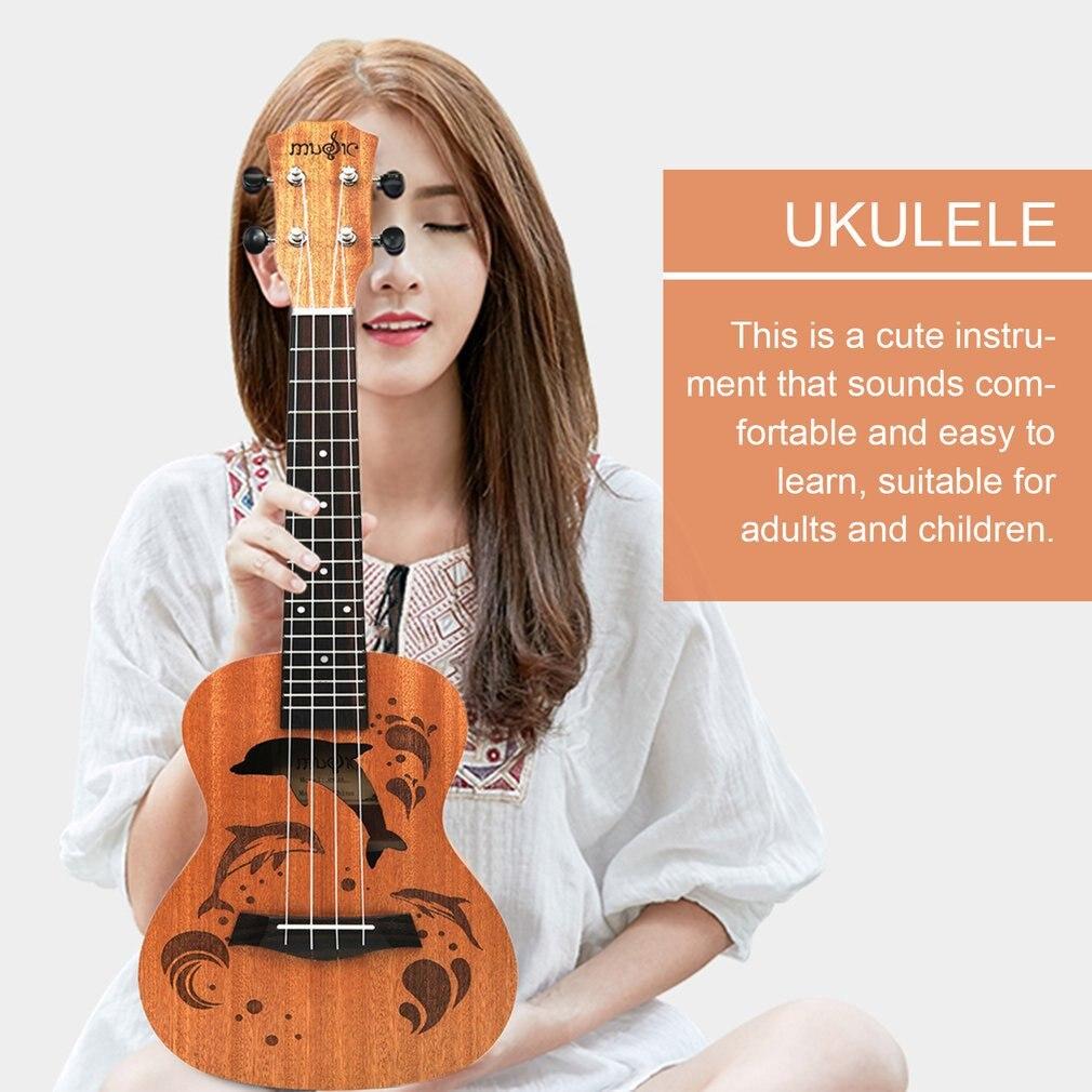 Professional Dolphin Pattern Soprano Ukulele Uke Hawaii Guitar Sapele 4 Strings Wood Ukulele Musical Instruments For Beginner - AKLOT