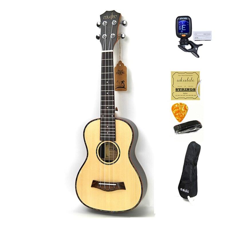 SevenAngel 26 " Tenor Ukulele Spruce Solid Wood Top Only Ukelele Hawaiian 4 String Guitar Electric Uku with Pickup EQ - AKLOT