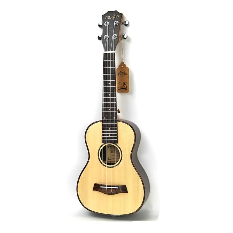 SevenAngel 26 " Tenor Ukulele Spruce Solid Wood Top Only Ukelele Hawaiian 4 String Guitar Electric Uku with Pickup EQ - AKLOT