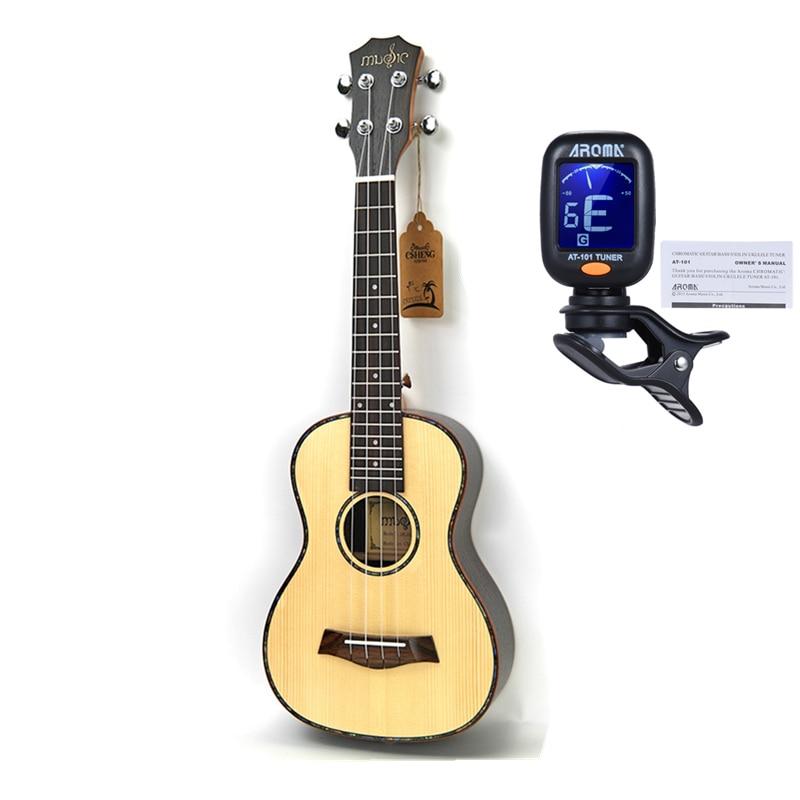 SevenAngel 26 " Tenor Ukulele Spruce Solid Wood Top Only Ukelele Hawaiian 4 String Guitar Electric Uku with Pickup EQ - AKLOT