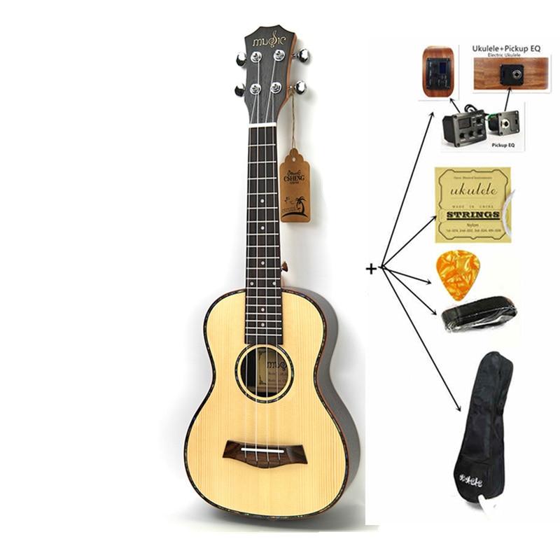 SevenAngel 26 " Tenor Ukulele Spruce Solid Wood Top Only Ukelele Hawaiian 4 String Guitar Electric Uku with Pickup EQ - AKLOT