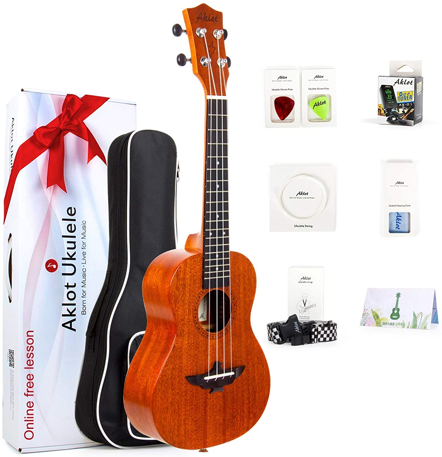 Soprano Ukulele 21 Inch Solid Mahogany Uke For Professional Player With Ukelele Beginner Kit ( Gig Bag, Picks, Tuner, Strap, String, Cleaning Cloth, Starter Manual ) - AKLOT