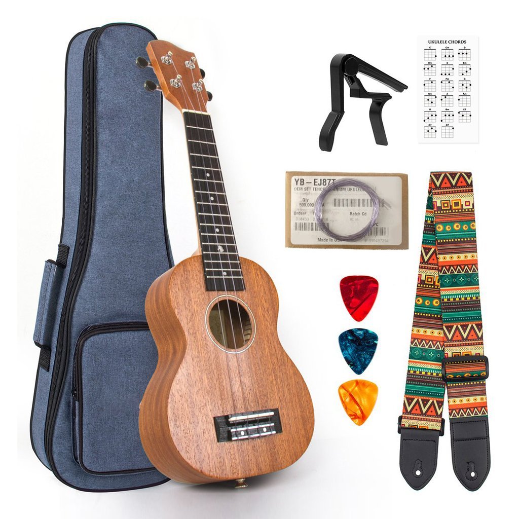 Soprano Ukulele Mahogany 21 inch Ukelele for Beginer with Gig Bag Tuner Strap String Capo Picks - AKLOT