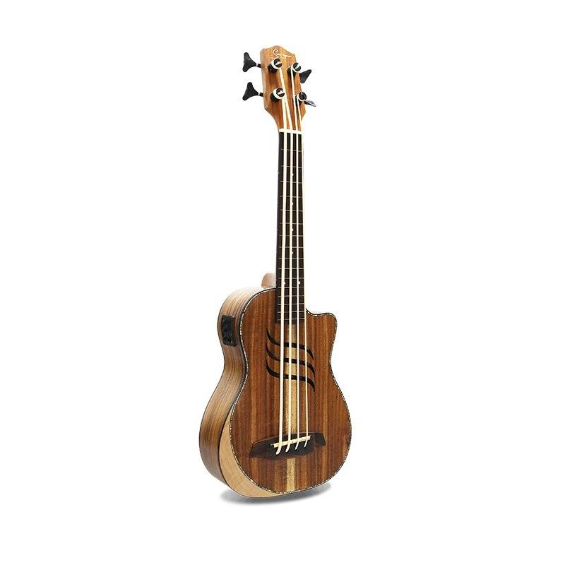 U Bass Ukulele Top Solid Acacia Fretless 30 Inches Electric Ubass Guitar 4 Strings Mini UKE Electro Guitars Pickup Sculpture - AKLOT