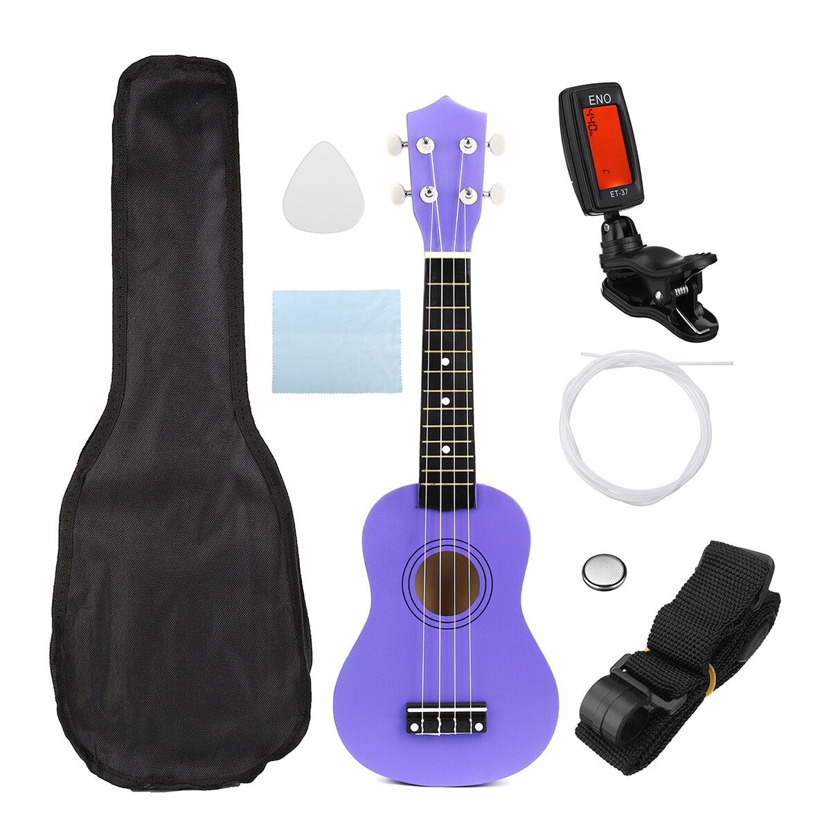 Ukulele Combo 21 Ukulele Black Soprano 4 Strings Uke Hawaii Bass Stringed Musical Instrument Set Kits+Tuner+String+Strap+Bag - AKLOT