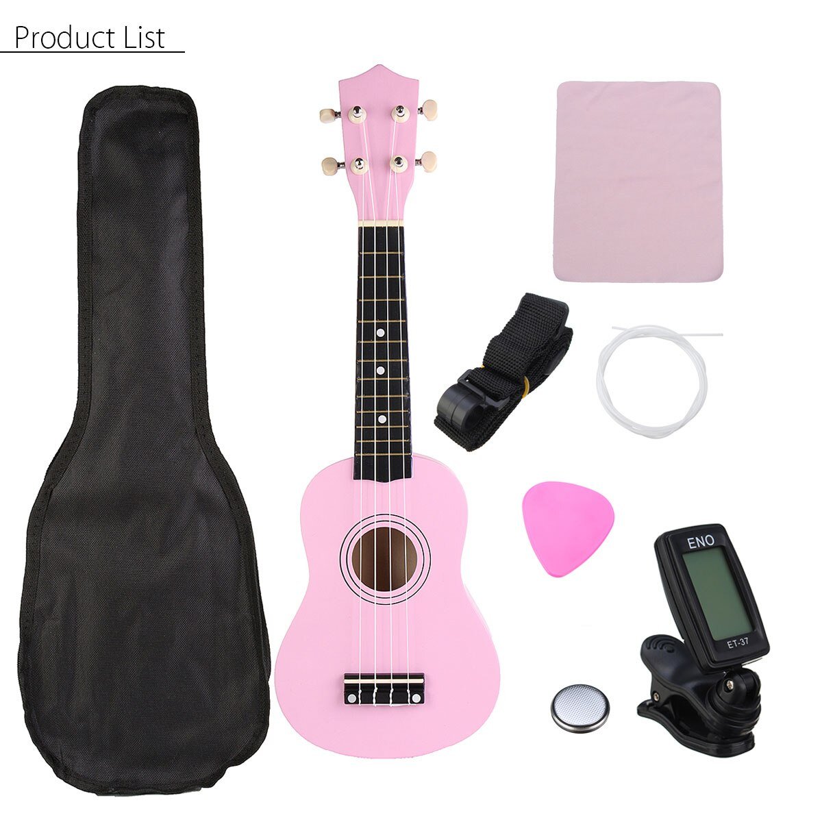 Ukulele Combo 21 Ukulele Black Soprano 4 Strings Uke Hawaii Bass Stringed Musical Instrument Set Kits+Tuner+String+Strap+Bag - AKLOT