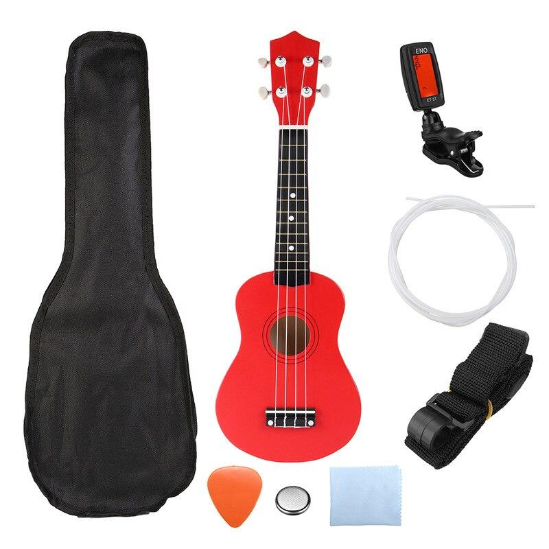 Ukulele Combo 21 Ukulele Black Soprano 4 Strings Uke Hawaii Bass Stringed Musical Instrument Set Kits+Tuner+String+Strap+Bag - AKLOT